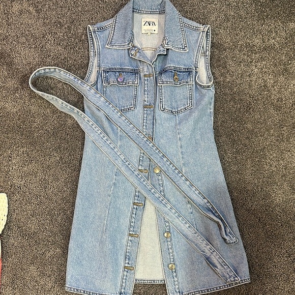 Zara Denim Sleeveless Dress with Belt - Picture 1 of 2